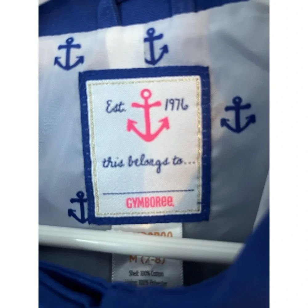 GYMBOREE, Girl 7/8 Blue White Pink, Light Coat, Nautical Anchor, 100% Cotton‎